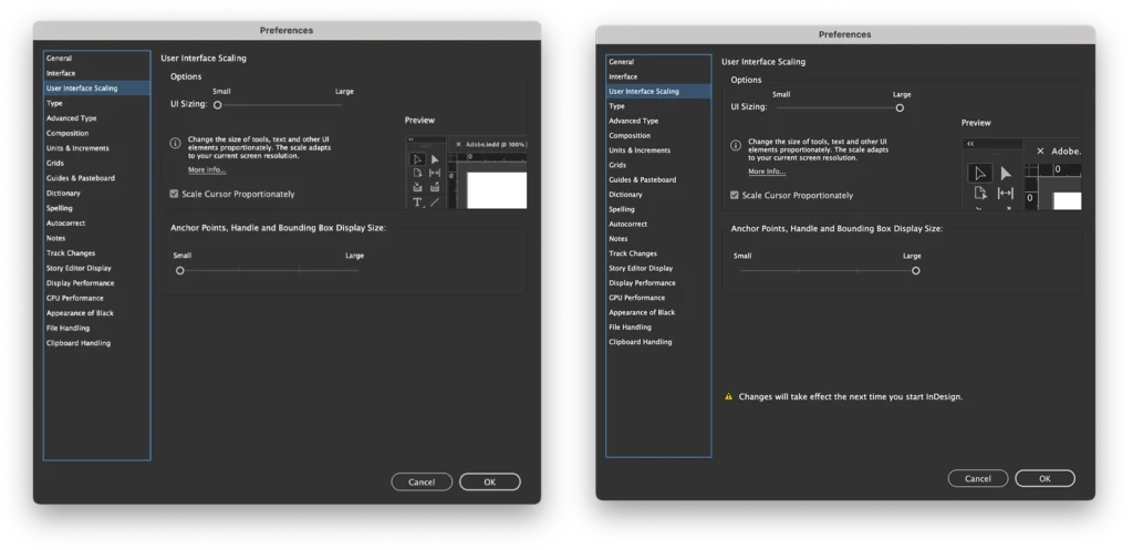 Méretezhető felhasználói felület az Adobe InDesign 2022-ben